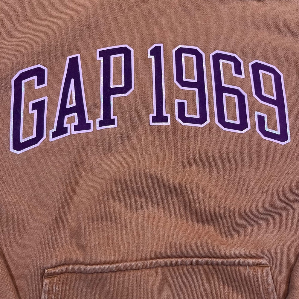 Gap 1969 Sweatshirt Womens Small Orange Terracotta Logo Kangaroo Pocket Crewneck